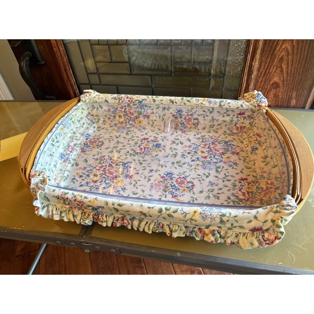 Longaberger 2002 Large Rectangular Basket with Floral Liner and Protector